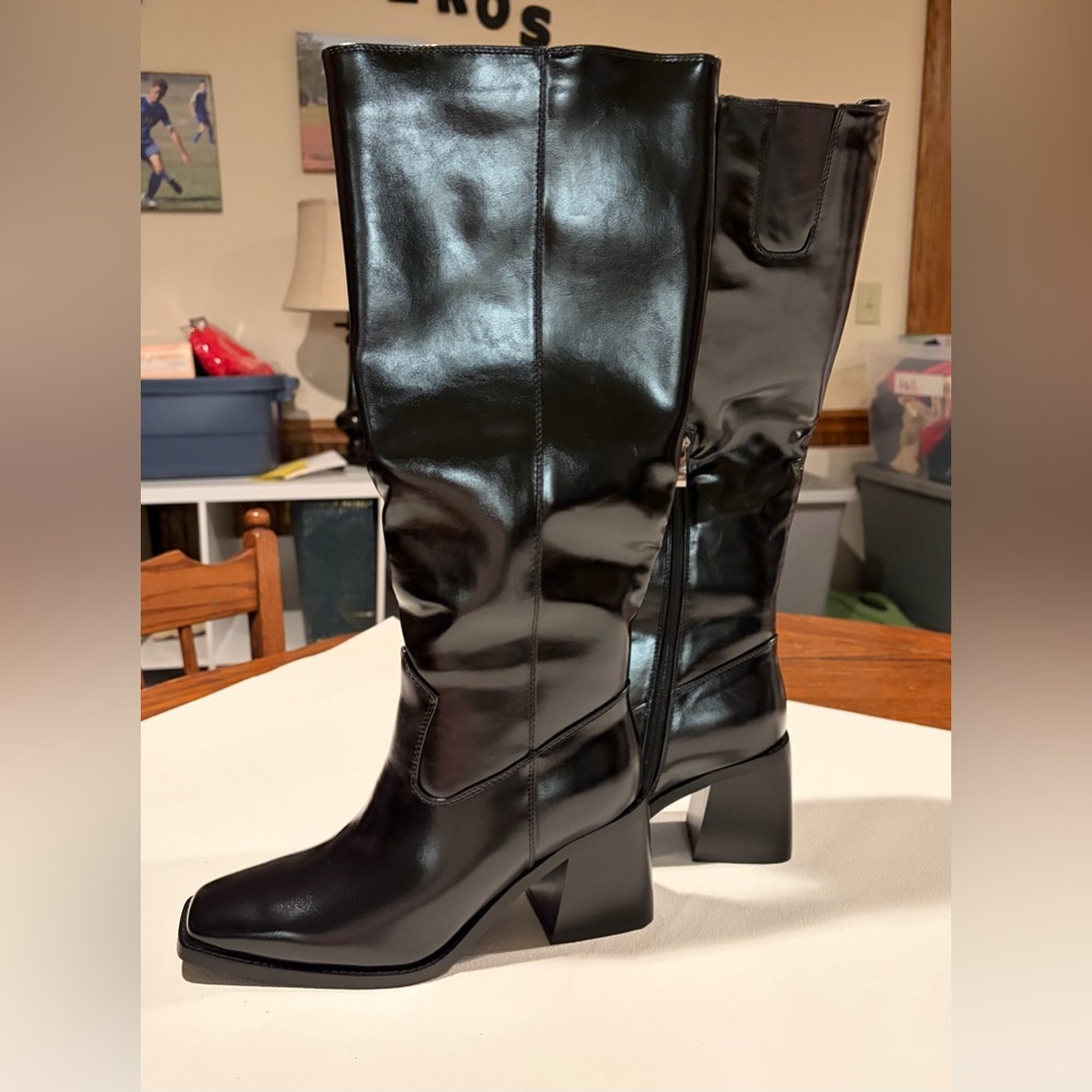 NEW Addlilove Black Knee High Boots | Square Toe Block Heel | Size 7
